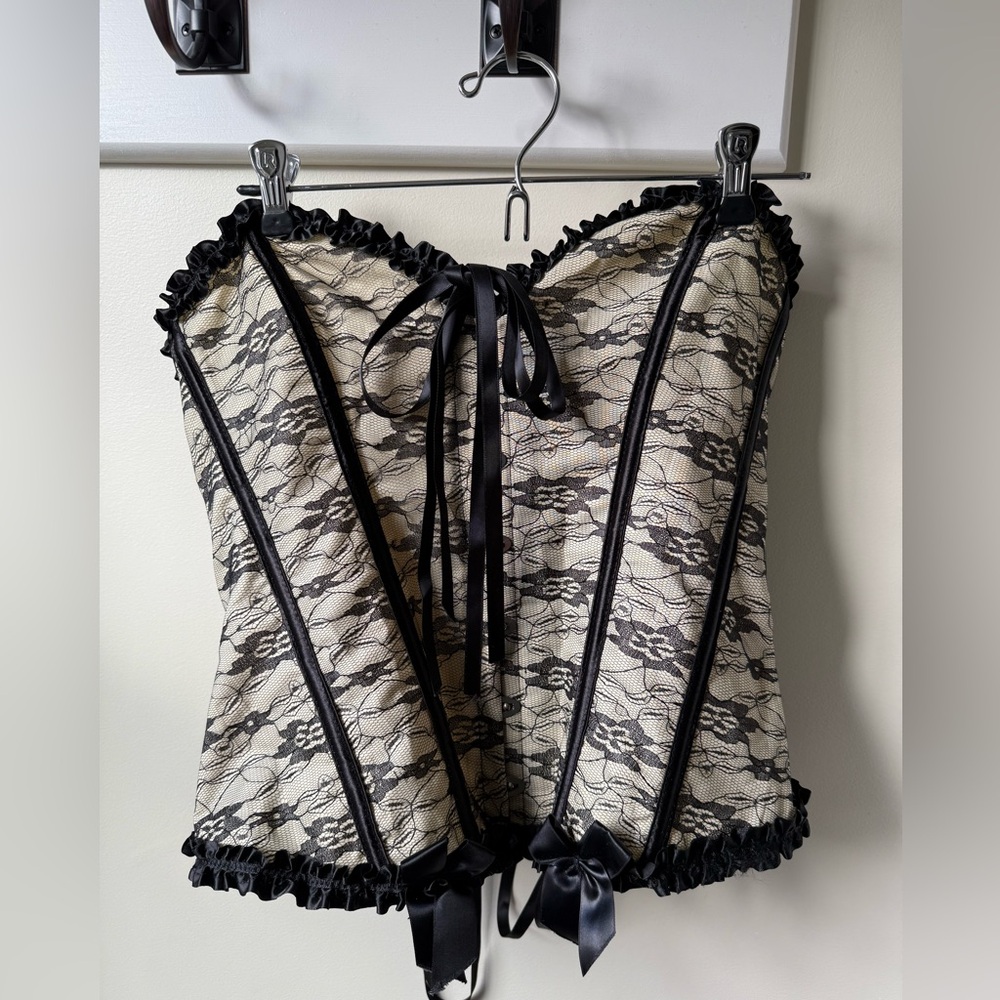 Lace Up‎ Corset Top Bow Coquette Cosplay Sexy Goth Pinup Boning Flirty XL